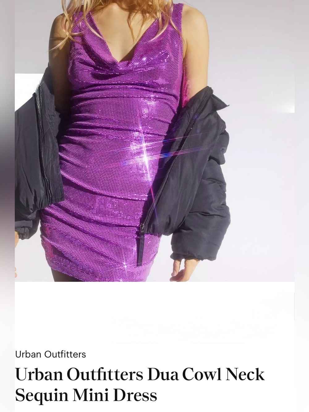 NWOT Urban Outfitters Purple Sequin Cowl Mini Dress- size L